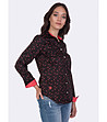 Черна памучна дамска риза с принт в червено Ness-2 снимка