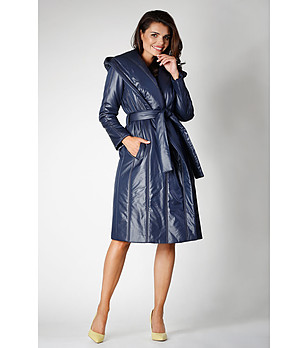 Дамско палто в тъмносиньо с каулка Amedia снимка