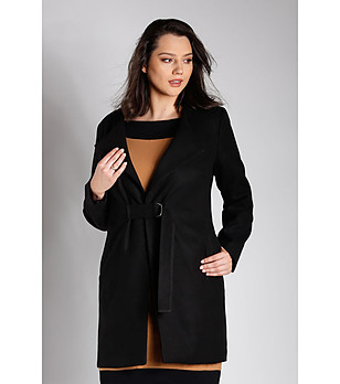 Черно дамско палто с вълна и кашмир Sefora снимка