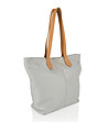Сива дамска чанта от естествена кожа с контрастни дръжки-1 снимка