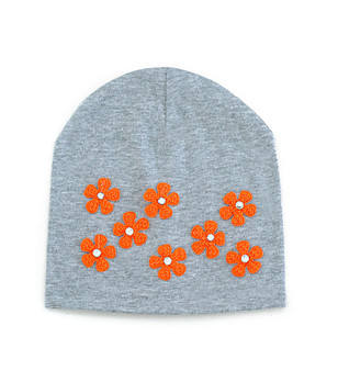 Сива детска шапка с оранжеви цветя Lamilia снимка