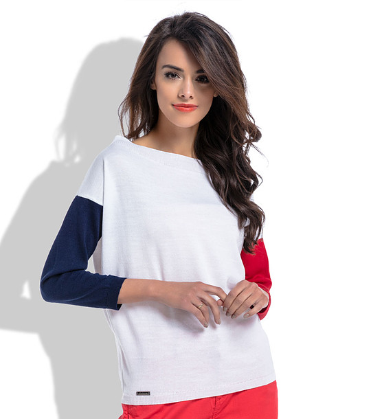 Дамски пуловер в бяло, тъмносиньо и червено Abra снимка