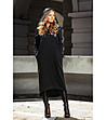 Черна рокля с елементи от еко кожа-0 снимка