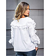 Бяла дамска блуза с къдрички с памук-1 снимка