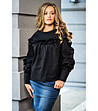 Черна дамска блуза с къдрички с памук-0 снимка