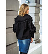 Черна дамска блуза с къдрички с памук-1 снимка