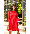 Разкроена рокля в червено с памук Marion-3 снимка