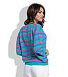 Дамски пуловер в синьо, зелено и розово Loretta-1 снимка