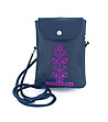 Тъмносиня дамска чанта за рамо с бродерия в лилаво-0 снимка