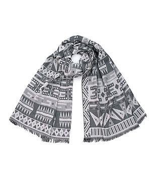 Дамски памучен шал с фигурален принт в сиви нюанси Jillian снимка