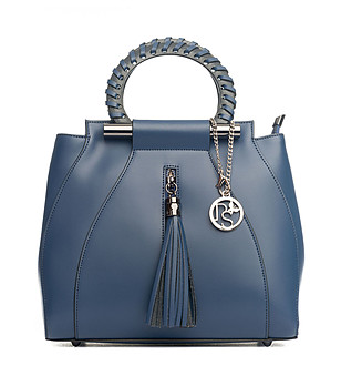 Дамска синя кожена чанта Simone снимка