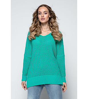 Дълъг дамски пуловер Lornita в зелен нюанс снимка