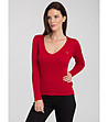 Дамски пуловер в червено с плетеници Ismena-0 снимка