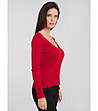 Дамски пуловер в червено с плетеници Ismena-3 снимка