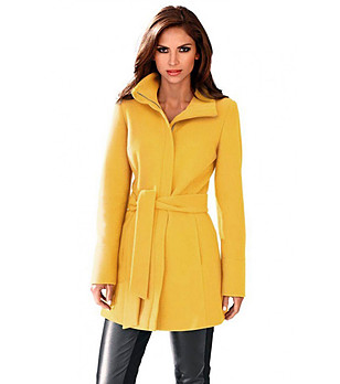 Вълнено жълто дамско палто Rikarda снимка