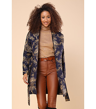 Стилно дамско палто в тъмносиньо и златисто Berdina снимка