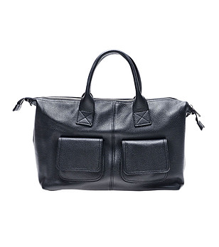 Черна дамска пътна чанта от естествена кожа снимка