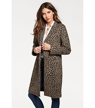 Дамско палто в кафяво с леопардови шарки Fani снимка