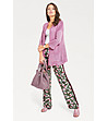 Дамски панталон в цвят каки с флорален принт Margaret-1 снимка