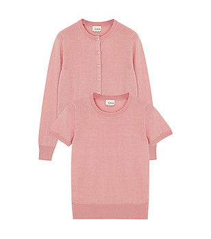 Kомплект от блуза и жилетка от памук и кашмир в цвят корал Tina снимка