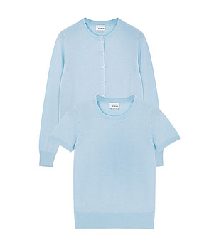 Комплект от блуза и жилетка от памук и кашмир в светлосиньо Tina снимка