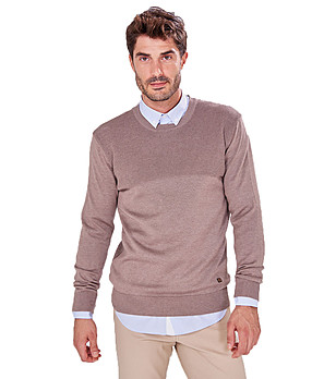 Памучен мъжки пуловер в светлокафяво Alister снимка