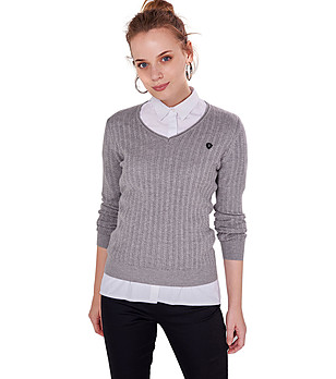 Памучен дамски пуловер в сиво Elisia снимка