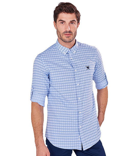 Карирана памучна мъжка риза в сини нюанси Markell снимка