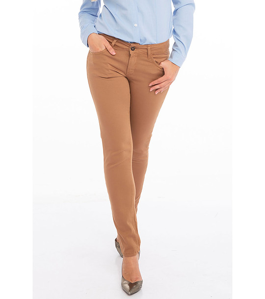 Дамски памучен панталон в цвят коняк Linela снимка