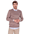 Памучен мъжки пуловер в светлокафяво Alister-3 снимка