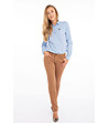 Дамски памучен панталон в цвят коняк Linela-3 снимка