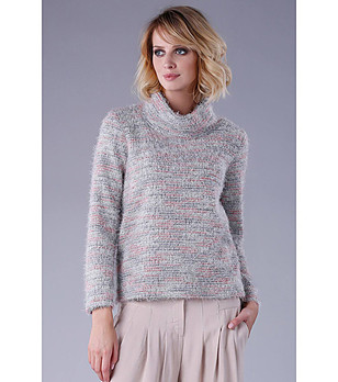 Дамски пуловер в меланж на сиво и розово Nona снимка