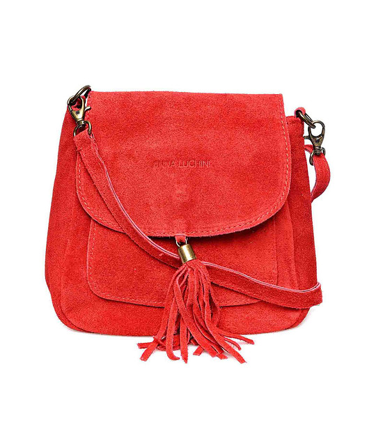 Велурена червена дамска чанта Nara снимка