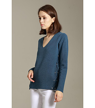 Дамски пуловер в цвят индиго Luisa снимка