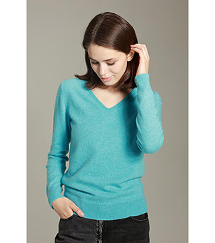 Кашмирен дамски пуловер в цвят аква Alda снимка