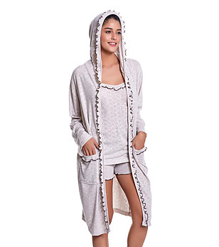 Комплект от пижама и халат в сиво-бежов нюанс Emily снимка