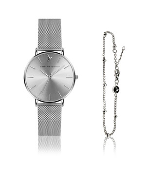 Комплект от дамски часовник и гривна в сребристо Abra снимка