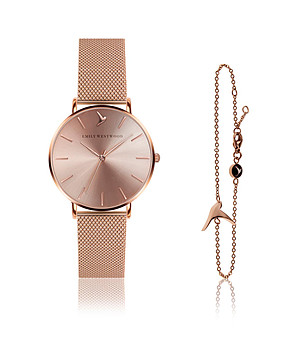 Комплект от дамски часовник и гривна в розово-златисто Dee снимка