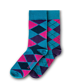 Комплект от 2 чифта мъжки чорапи в синьо и циклама Bracknell  снимка