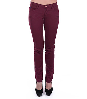 Дамски памучен панталон Cherry в цвят бордо снимка