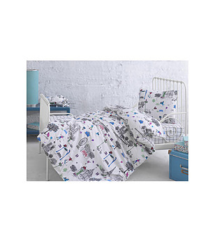 Бебешки спален комплект в бяло с принт Ранфорс снимка