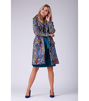 Многоцветно дамско палто с вълна Flavia снимка