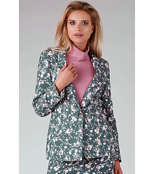 Дамско сако в цвят петрол с флорален принт Lilia снимка