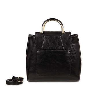 Черна дамска чанта със златисти дръжки Shade снимка