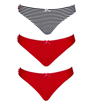 Комплект от 3 броя памучни бикини в червено и черно-бяло Lara снимка