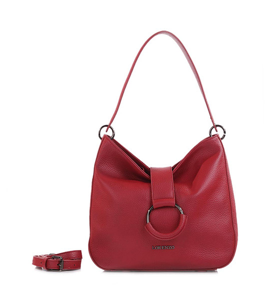 Дамска кожена чанта в червено Dina снимка