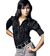 Черна дамска риза с къдрички Leona-0 снимка