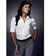 Бяла дамска риза с къдрички Leona-0 снимка