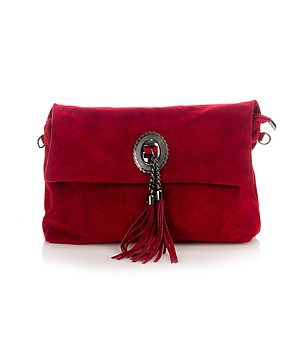 Велурена дамска червена чанта Giusy снимка