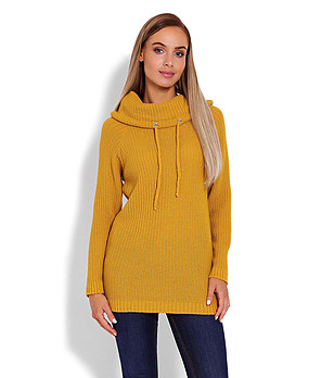 Дамски пуловер в цвят горчица с шал яка Avelia снимка